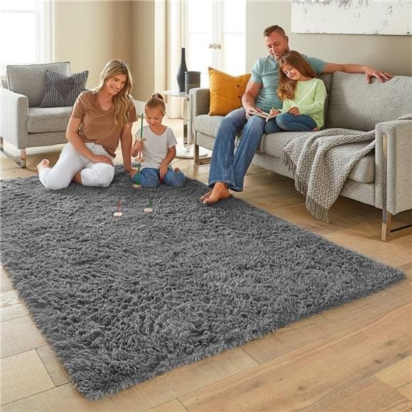 5x8 Area Rug Living Room Large Grey Fluffy Shag Fuzzy Plush Soft Carpet Floor